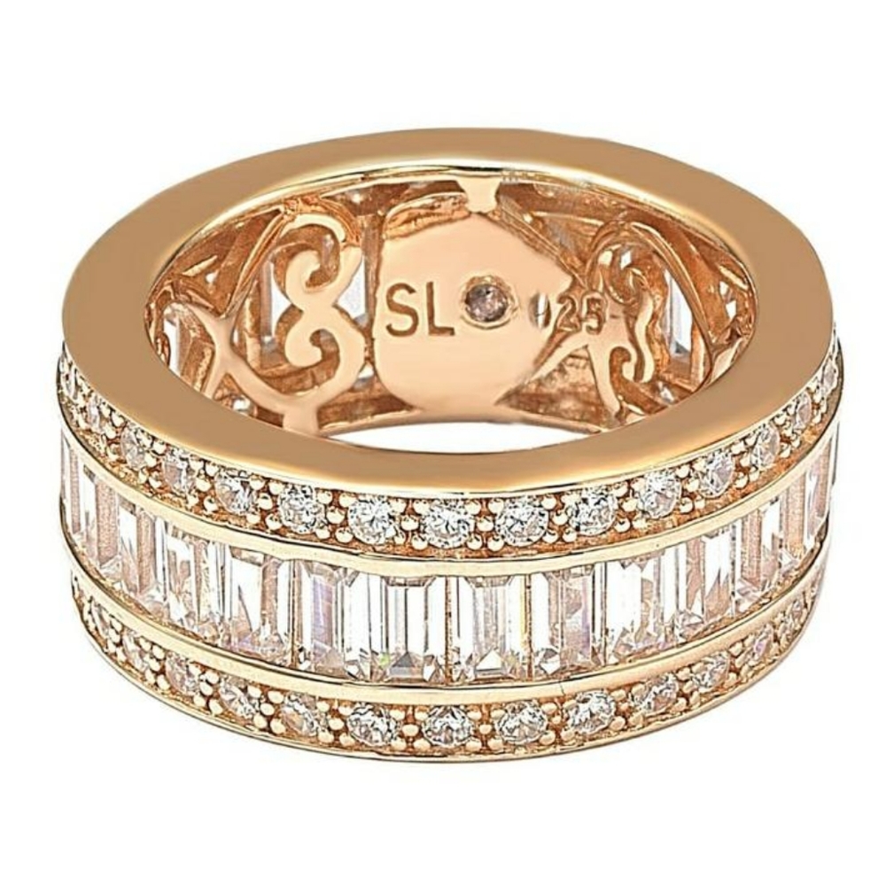 14K Rose Gold Plated Sterling Silver Baguette Cut - Picture 9 of 14